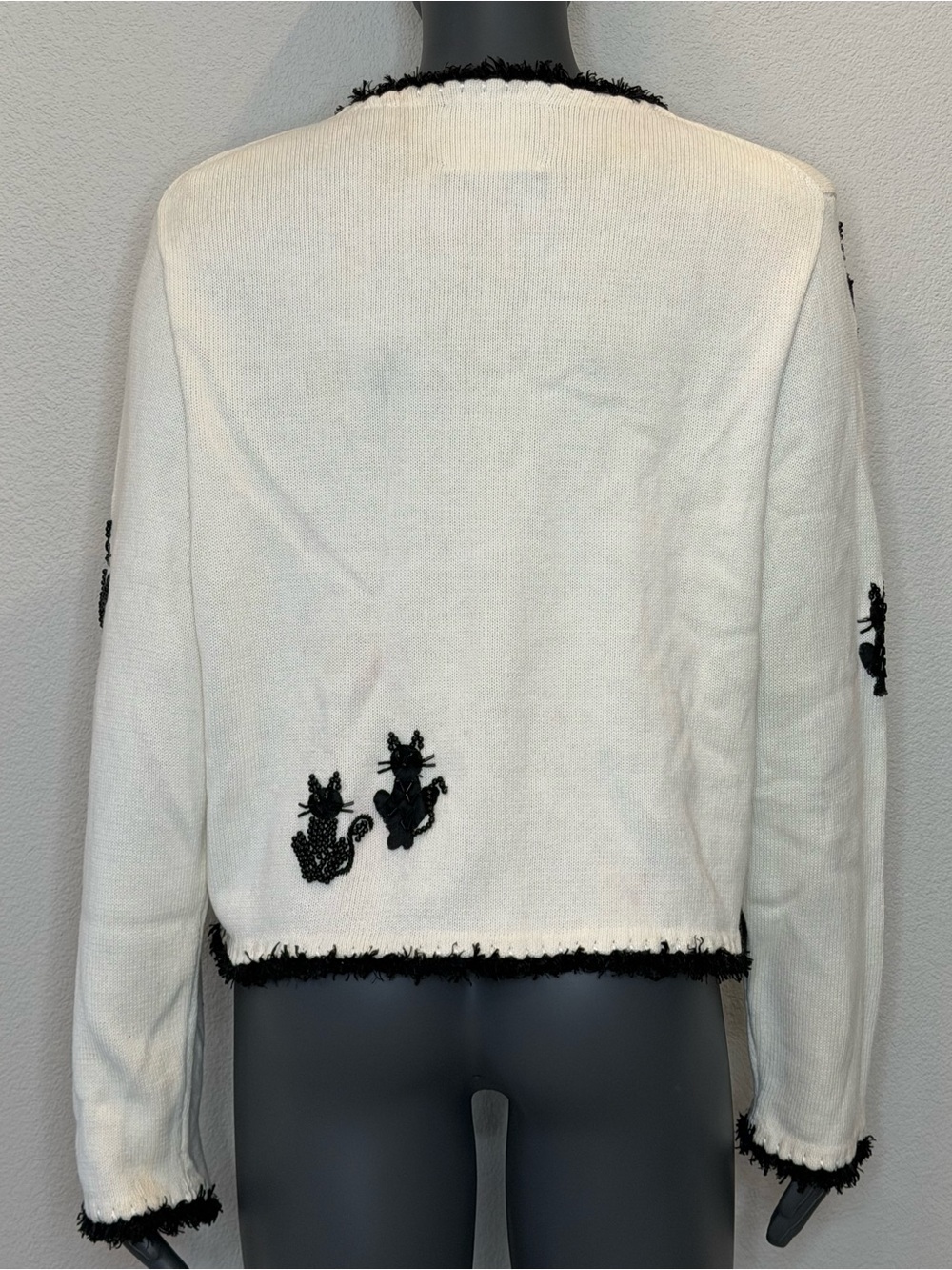 Vintage Michael Simon Knit Black Cat Button up Cardigan size XL Grannycore - Picture 2 of 15